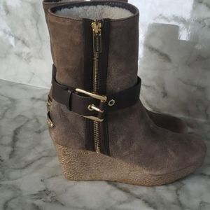 Michael Kors suede sherpa wedged boots